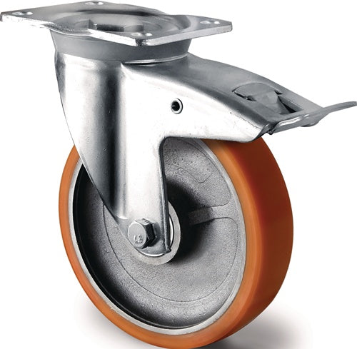 Schwerlastlenkrolle D.200mm Trgf.1000kg Totalfesteller Guß-PU