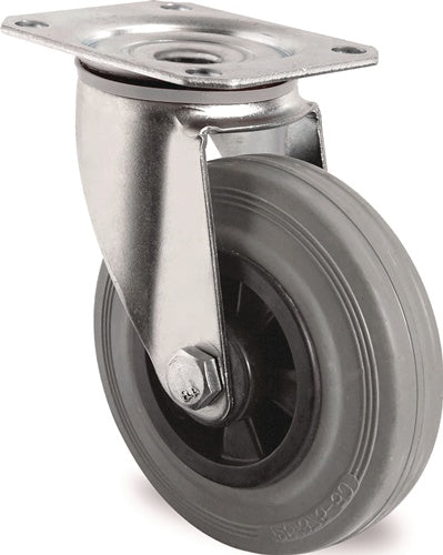 Lenkrolle D.160mm Trgf.135kg m.Platte PP Rollenlager VG grau TECWERK