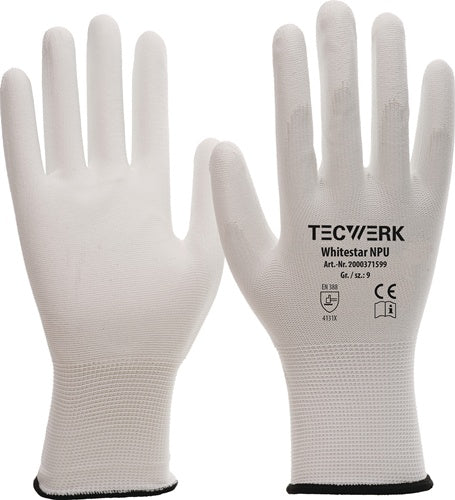 Handschuhe Whitestar NPU Gr.8 (L) weiß EN 388 PSA II TECWERK - VPE: 12