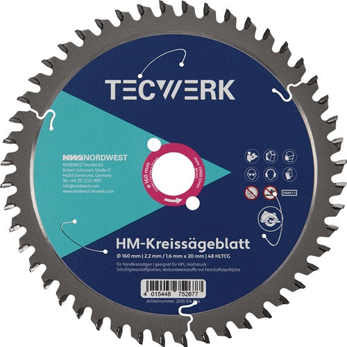 Handkreissägeblatt AD 160mm Z.48 HLTCG Schnitt-B.2,2mm TECWERK