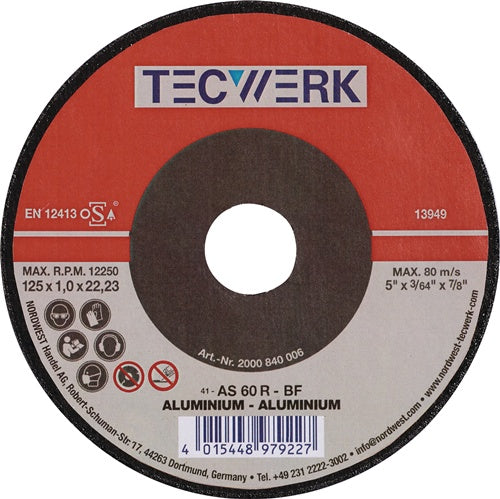 Trennscheibe ALU D125x1,6mm ger.Alu.Bohr.22,23mm TECWERK - VPE: 25