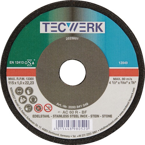 Trennscheibe D125x1mm ger.STA/STE Bohr.22,23mm TECWERK - VPE: 25