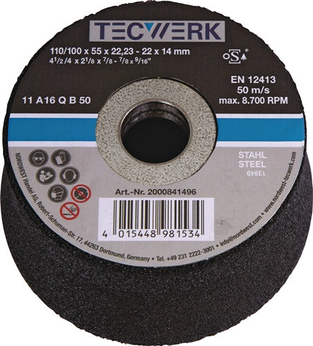 Schleiftopf A24Q 110/100mm STA u.Stahlguss 24 Bohr.22,23mm TECWERK