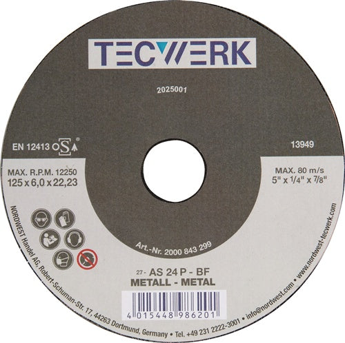 Schruppscheibe Action D125xS6mm gekr.Bohr.22,23mm TECWERK - VPE: 10