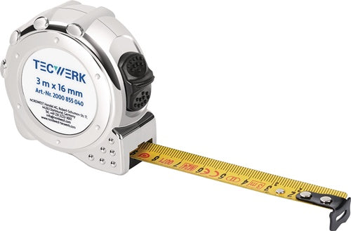 Taschenrollbandmaß L.3m B.16mm mm/cm EG II Ku.CR TECWERK