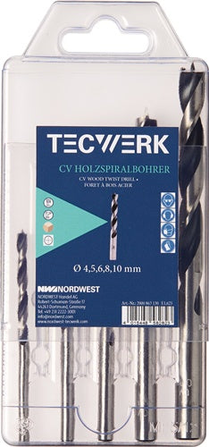 Holzspiralbohrersatz D.3,4,5,6,7,8,9,10mm 8tlg.CV-Stahl TECWERK