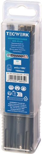 Hammerbohrer Großpackung D.10,0mm Arbeits-L.150mm L.210mm SDS-plus 10 St.TECWERK