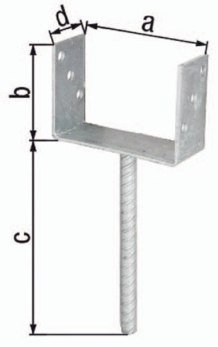 U-Pfostenträger ETA-10/0210 91x100x200x60mm feuerverzinkt mit Betonanker aus Riffelstahl GAH