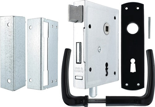 Universal-Kastenschloss 79PK DIN links/rechts PZW mit Drücker und Schild Dornmaß 60 mm BEVER