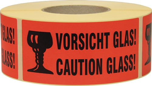 Hinweißetikett Vorsicht Glas Länge 145 mm Breite 70 mm rot 1000 St/Rolle TRANSPAK