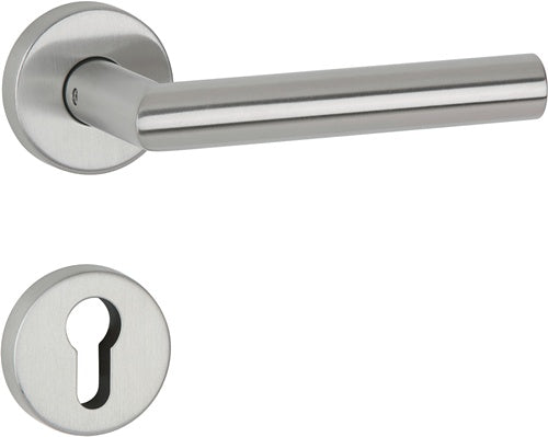 Drückergarnitur Basic 02 Edelstahl 60 Edelstahl matt Gehrung PZ DIN links / rechts D/D 30 APTEC