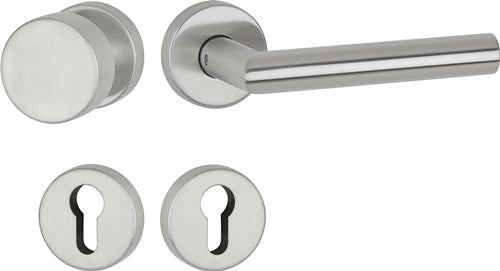 Drückergarnitur Basic 02 Edelstahl 60 Edelstahl matt Gehrung PZ DIN links / rechts flach D/K 30 APTEC