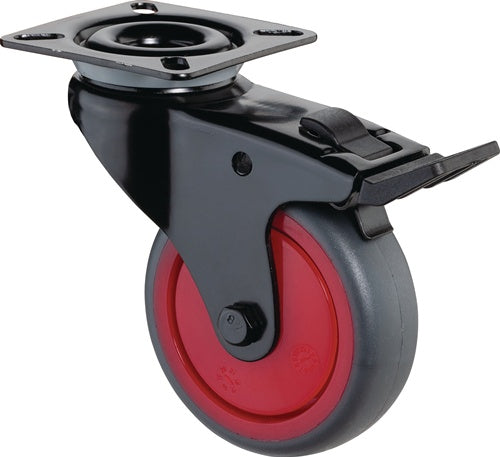 Lenkrolle mit Feststeller Rad-Ø 75 mm Tragfähigkeit 60 kg mit Anschraubplatte mit Totalfeststeller Gummi grau BS ROLLEN