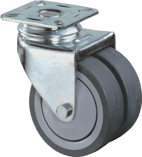 Doppel-Lenkrolle 50 mm 60 kg ohne Feststeller Gummi grau 60 x 60 mm BS ROLLEN