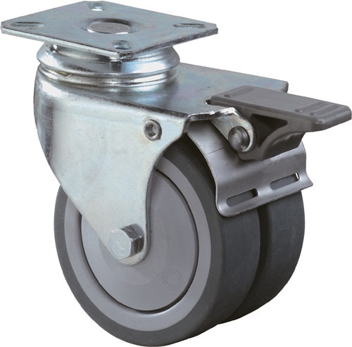 Doppel-Lenkrolle mit Totalfeststeller 50 mm 60 kg mit Feststeller Gummi grau 60 x 60 mm BS ROLLEN