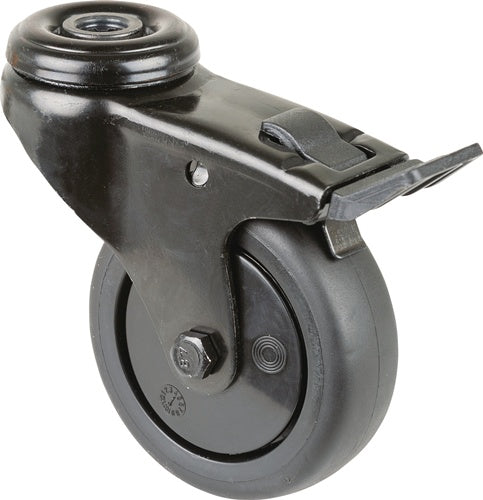Lenkrolle mit Feststeller Rad-Ø 75 mm Tragfähigkeit 60 kg Rückenloch 102 mit Totalfeststeller Gummi schwarz BS ROLLEN