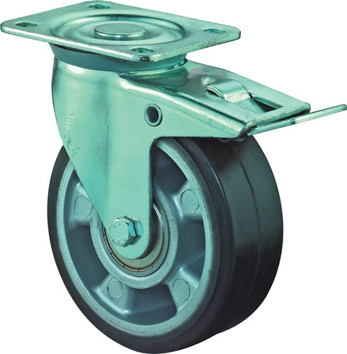 Schwerlastlenkrolle Rad-Ø 125 mm Tragfähigkeit 200 kg Totalfesteller Gummi 105 mm 85 mm BS ROLLEN
