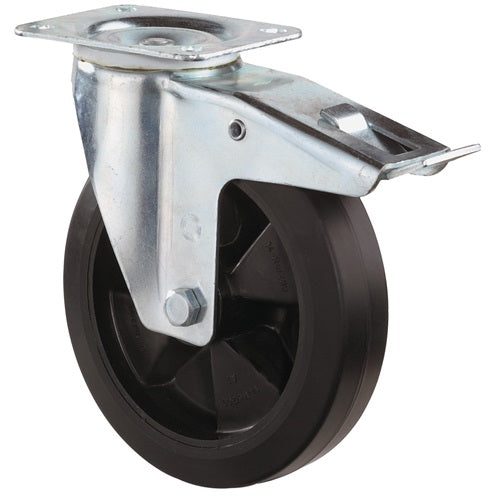Lenkrolle Rad-Ø 125 mm Tragfähigkeit 150 kg mit Totalfeststeller Vollgummi 115x85mm BS ROLLEN