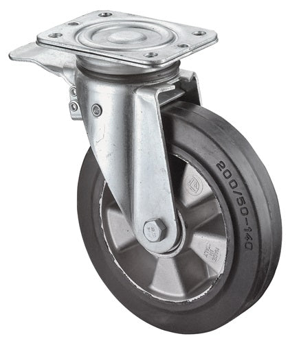 Schwerlastlenkrolle Rad-Ø 200 mm Tragfähigkeit 450 kg Totalfesteller Gummi 135 mm 110 mm BS ROLLEN