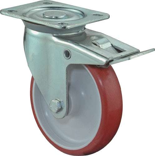 Lenkrolle Rad-Ø 150 mm Tragfähigkeit 240 kg mit Totalfeststeller Polyurethan 135x110mm rot BS ROLLEN
