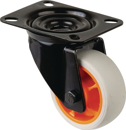 Lenkrolle Rad-Ø 80 mm Tragfähigkeit 100 kg Lenkrollen Gummi Platte L104xB80 mm Farbe Rolle hellgrau BS ROLLEN