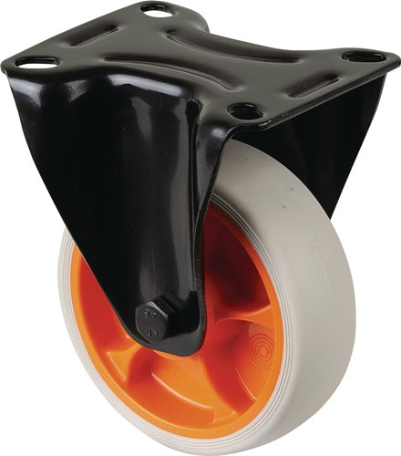 Bockrolle Rad-Ø 100 mm Tragfähigkeit 110 kg Gummi Platte L104xB80 mm Farbe Rolle hellgrau BS ROLLEN