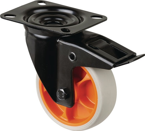 Lenkrolle Rad-Ø 80 mm Tragfähigkeit 100 kg mit Feststeller Gummi 104x80mm hellgrau BS ROLLEN