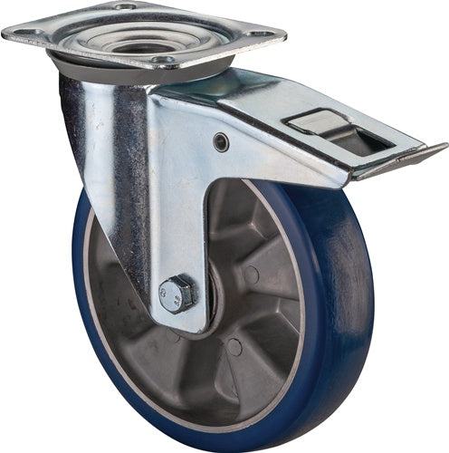 Lenkrolle Rad-Ø 125 mm Tragfähigkeit 300 kg mit Feststeller Polyurethan 138x109mm blau BS ROLLEN