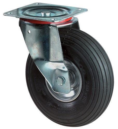 Luftrad Rad-Ø 200 mm Tragfähigkeit 75 kg Lenkrolle mit Anschraubplatte Rillenprofil BS ROLLEN