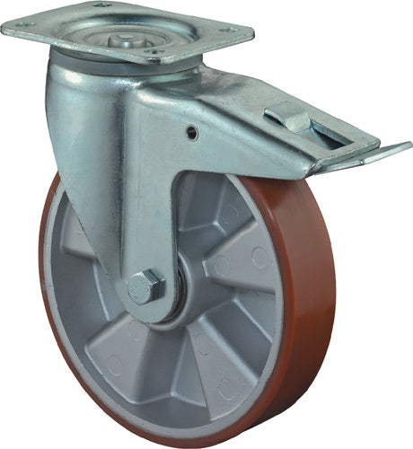 Schwerlastlenkrolle Rad-Ø 250 mm Tragfähigkeit 1000 kg mit Feststeller Gusspolyurethan 135 mm 110 mm BS ROLLEN