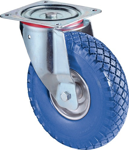 Lenkrolle Rad-Ø 260 mm Tragfähigkeit 160 kg mit Anschraubplatte Radkörper Stahl Polyurethan blau BS ROLLEN