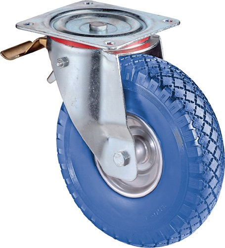 Lenkrolle mit Totalfeststeller Rad-Ø 260 mm Tragfähigkeit 160 kg mit Anschraubplatte Rollenlager Gummi blau BS ROLLEN