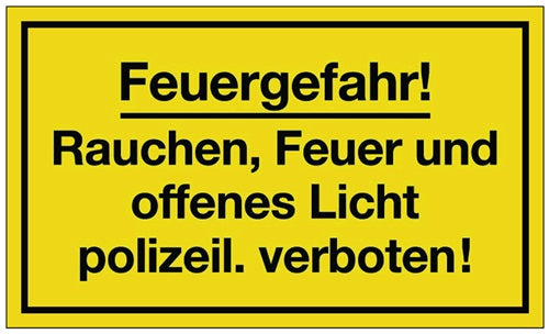 Hinweißzeichen Feuergefahr L250xB150 mm gelb schwarz Kunststoff