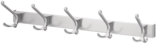 Huthakenleiste 0822-0825 5 Haken Ausladung 96 mm Leichtmetall silberfarbig eloxiert Höhe 102 mm HERMETA