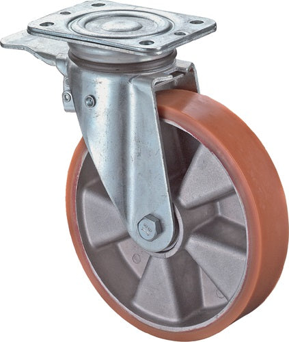Lenkrolle mit Totalfeststeller Rad-Ø 125 mm Tragfähigkeit 450 kg mit Anschraubplatte Kugellager Guß-Polyurethanbandage BS