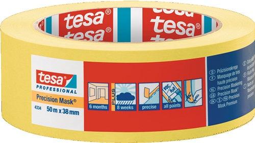 Präzisionskrepp 4334 glatt gelb Länge 50 m Breite 38 mm Rolle TESA - VPE: 4