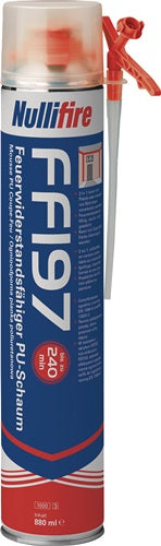 1K-Feuerwiderstandsfähiger PU-Schaum FF197 880 ml B1 grau mit Einweghandschuhen Dose NULLIFIRE