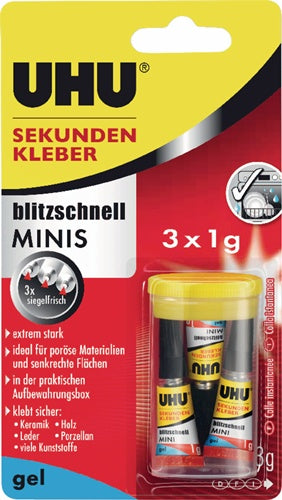Sekundenkleber blitzschnell MINIS Gel 3x 1 g farblos Tube UHU