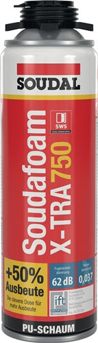 1K-Pistolenschaum SOUDAFOAM X-TRA 750 500 ml B2 grau ohne Einweghandschuhe Dose SOUDAL