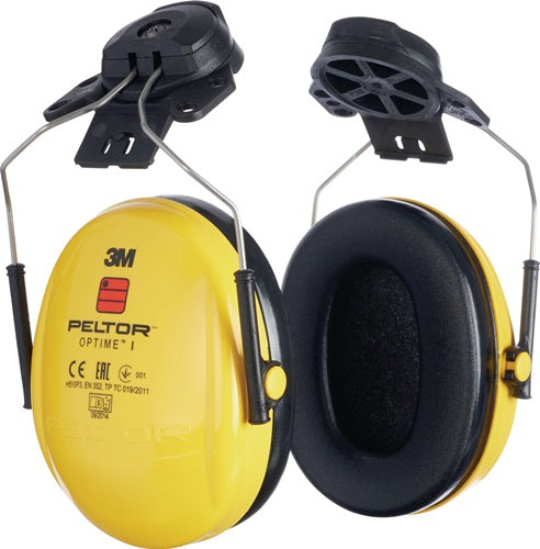 Gehörschutz OPTIME I EN 352-1-3 SNR 26 dB für Helm mit 30mm-Schlitz mit 2 Dichtungsringen und Dämmkissen Paar 3M