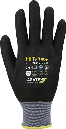 Handschuhe Hit Flex V Größe 9 schwarz/grau 98% Polyamid / 2% Elastan mNitrilschaum EN 388 PSA-Kategorie II ASATEX - VPE: 12