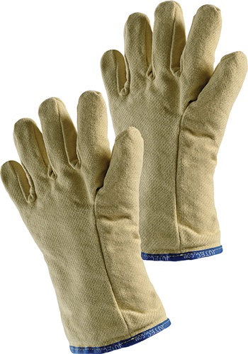 Hitzeschutzhandschuhe 5-Fingerhandschuh 10 gelb Aramidgewebe mit Baumwollschlinge EN 388 EN 407 PSA-Kategorie III JUTEC