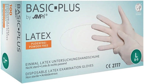 Einweghandschuhe Basic Plus Größe XL hellbeige Latex EN 374 EN 455 EN 420 PSA-Kategorie I 100 Stück / Box AMPRI
