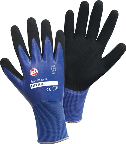 Handschuhe Nitril Aqua Größe 9 blau/schwarz Nylon mit doppelter Nitril EN 388 PSA-Kategorie II LEIPOLD+DÖHLE - VPE: 12