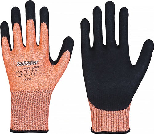 Schnittschutzhandschuhe Solidstar 1683 Größe 9 orange/schwarz EN 388 PSA-Kategorie II 12 Paar LEIPOLD - VPE: 12