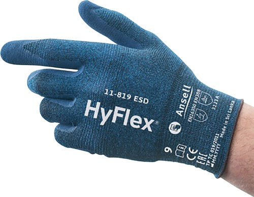Handschuhe HyFlex 11-819 ESD Größe 8 blau EN 388 EN 16350 PSA-Kategorie II ANSELL - VPE: 12
