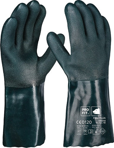 Chemikalienschutzhandschuhe Pirat Größe 10 grün PVC EN 388 EN ISO 374-1 PSA-Kategorie III PRO FIT - VPE: 12