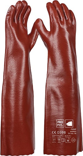 Chemikalienschutzhandschuhe Pirat Größe 10 rotbraun PVC EN 388 EN ISO 374-1 PSA-Kategorie III PRO FIT - VPE: 6