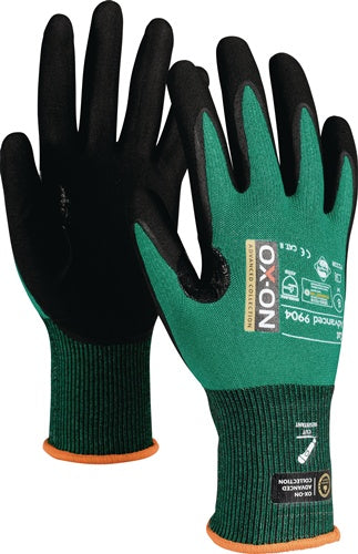 Schnittschutzhandschuhe Cut Advanced 9904 Größe 9 schwarz/grün EN 388 EN 420+A1 PSA-Kategorie II OX-ON - VPE: 12