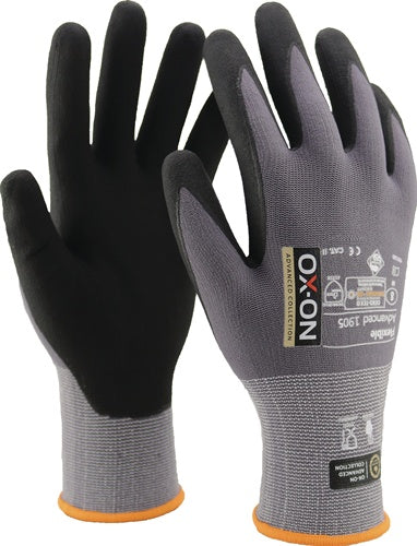 Handschuhe Flexible Advanced 1905 Größe 6 schwarz/hellgrau EN 388 EN 420+A1 PSA-Kategorie II OX-ON